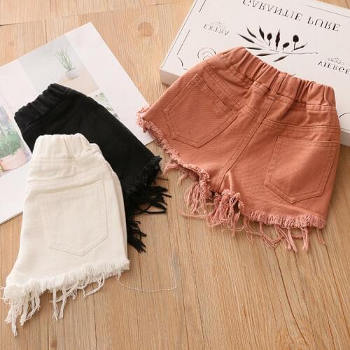 2019 Hot Fashion 3 4 6 8 10 to 12 Years Teenager Children Solid Color Tassel Pocket Kids Baby Girls Summer Ethnic Denim Shorts