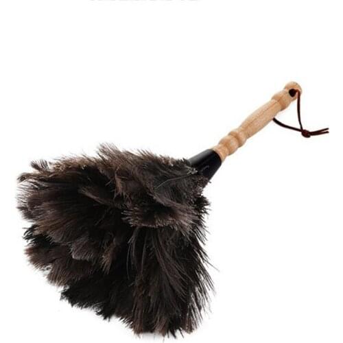 203F Natural Fluffy Ostrich Feather Duster with Wooden Handle Eco-Friendly Reusable Handheld Car Duster Interior/Exterior