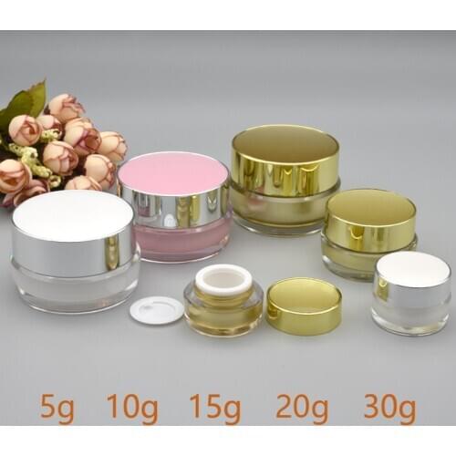 5g 10g 20g 30g White Pink Gold Empty Refillable Cream Acrylic Jar Plastic Cosmetic Packaging Bottle for Makeup Product 10pcs/lot