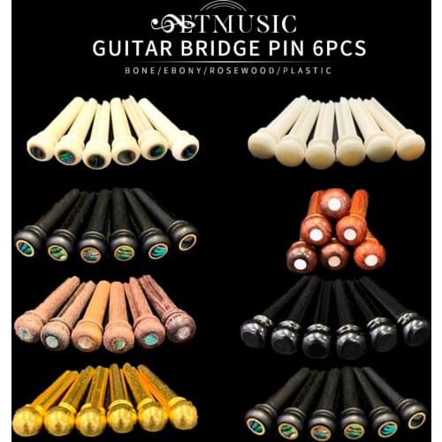 6Pcs Bone Bridge Pins Ebony Bridge Pins Rosewood and Plastic for Acoustic Guitar Pearl Shell Brass Circle