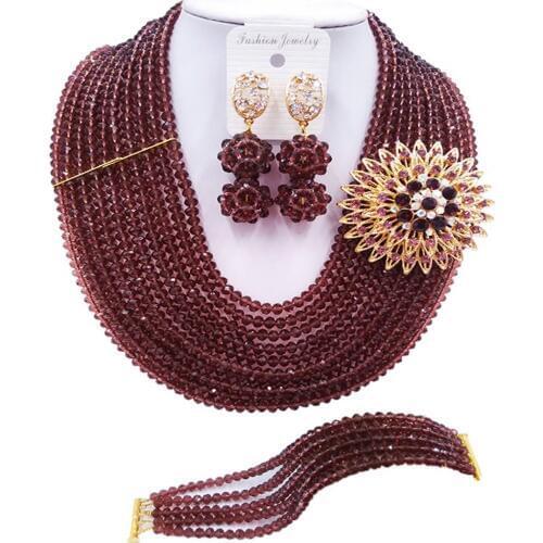 ACZUV Classic Dark Purple African Beads Jewelry Set Crystal Beaded Nigerian Wedding Necklace 10C-DS017