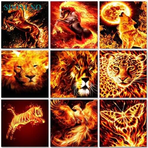 SDOYUNO Acrylic Paint By Numbers Fire Animals Oil Painting By Numbers On Canvas 40x50cm Frameless DIY Tigers Home Decor Wall Art