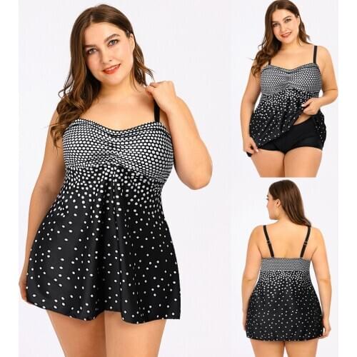 Large split Swimsuit Bikini conservative polka dot print skirt two piece swimsuit womens sports swimsuit Beach Resort swimsuit