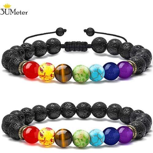 Bead Chakra Bracelet 7 Chakras Lava Rock Stone Bracelet Natural Stone Yoga Beads Bracelets Relax Healing Bangle for Men Women