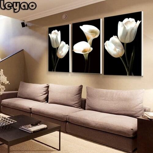Black and White Tulip 5d Diy Diamond Painting Full Square Round Diamond Embroidery Mosaic Needlework Triptych home decoration