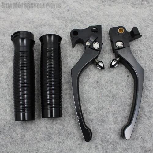 Black CNC Motorcycle For Harley Brake Clutch Lever With 1"25mm Handlebar Grips Handle Fits Davidson Sportster Dyna Custom