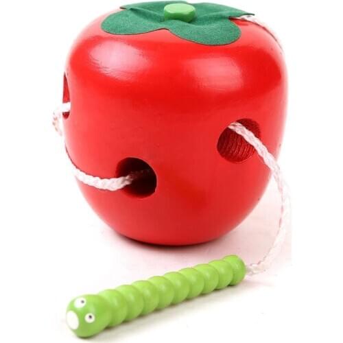 Wooden Threading Beads Toys for Chidlren Insect Eat Apples Exercise Handsmade Ability DIY Early Educational Classic Toy Gifts