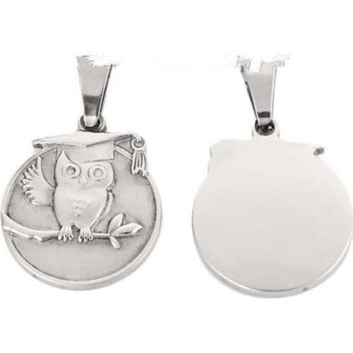 DoreenBeads Fashion 304 Stainless Steel Pendants Round Silver Color Owl Pattern DIY Charms 40mm x 25mm(1"), 1 Piece