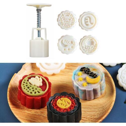 50g Mooncake Barrel Mold with 6pcs Flower Stamps Hand Press Moon Cake Pastry DIY 11UA