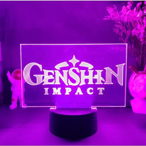 Hot Online Game Genshin Impact Logo 3D Design Night Lamp Creative Room Desktop Setup Lighting Decoration Atmosphere LED Lights