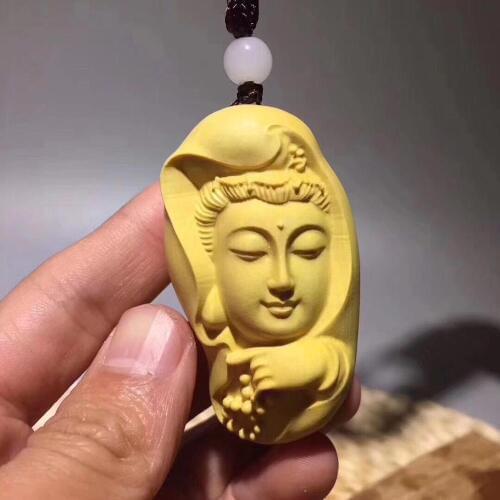 GOOD Efficacious protection pocket travel bag CAR Auspicious Safety Avalokitesvara Guanyin Buddha Boxwood carving Pendant