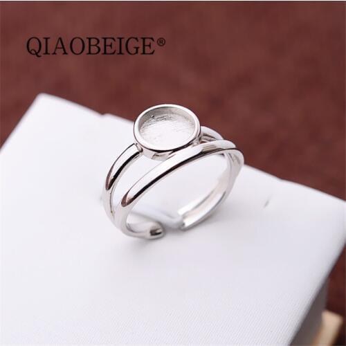 QIAOBEIGE 8mm Europe and the United States jewelry 925 pure sterling silver adjustable ring female pearl ring DIY accessories