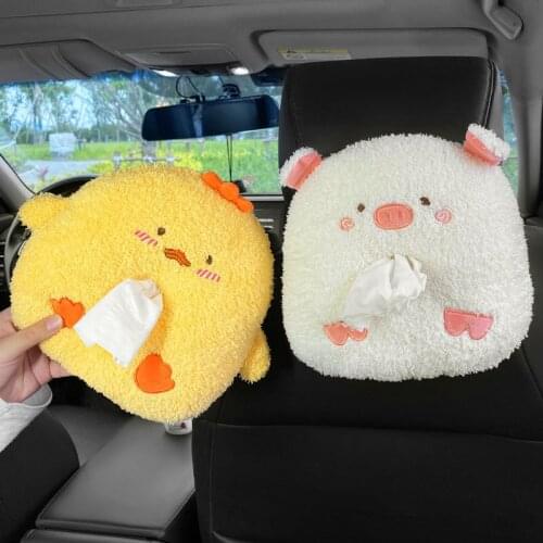 Creative Car Armrest Box Paper Towel Box Cartoon Chicken Penguin Backseat Hanging Tissue Storage Bag Interior Decoration