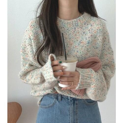 Lamtrip Dot Cashmere Sweater Women Wool Pullover Kawaii Chic Korean Casual Ropa de Mujer oto o Invierno Lazy oaf Knitted Fall