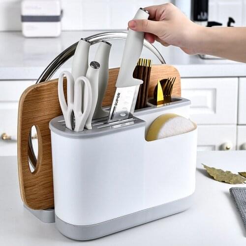 Multifunctional Kitchen Organizer Integrated Knife Cutlery Storage Rack Tableware Pot Cover Rest Drain Shelf Kitchen Accessories