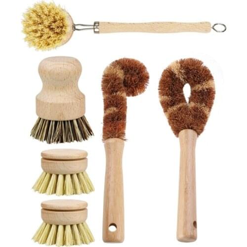Plant Based Cleaning Brush Set, 6 Piece for Vegetable, and Kitchen Dish Cleaning, Zero Waste & Biodegradable Kitchen Bru K0AB