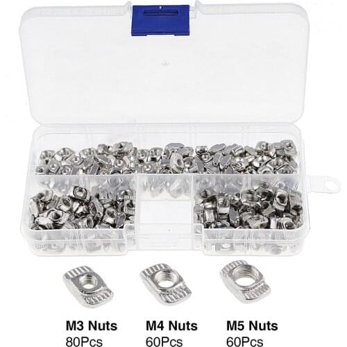 200pcs/lot T-Nut Set Hammer Head T Nut Kit M3 M4 M5 Connector Nickel Plated For 20 Series Aluminium Profile Accessories