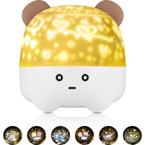 Bluetooth Speaker Night Light Projector for Kids 360 Degree Rotation 6 Films Projection Bedside Table Lamp For Bedroom Birthday
