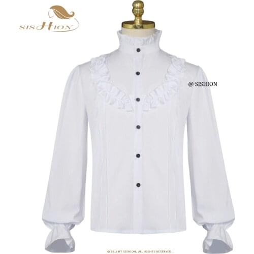 SISHION 2021 New White Vintage Shirts Mens Folded Pirate Shirt Medieval Costume Steampunk Victorian Top SP1477