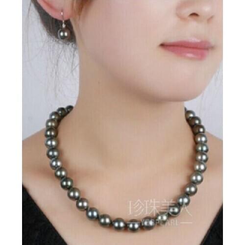 New 9-10 MM NATURAL TAHITIAN BLACK PEARL NECKLACE 18'' 925silver CLASP