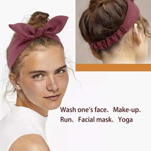 Solid Color Rabbit Ear Headband Women Bow Knot Elastic Hair Bands Lady Girls Hair Accessories