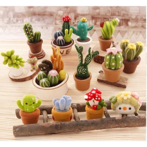 OneroomSucculent plants cartoon animal set wool needlepoint kit wool felt needle felting decoration craft needlecraft