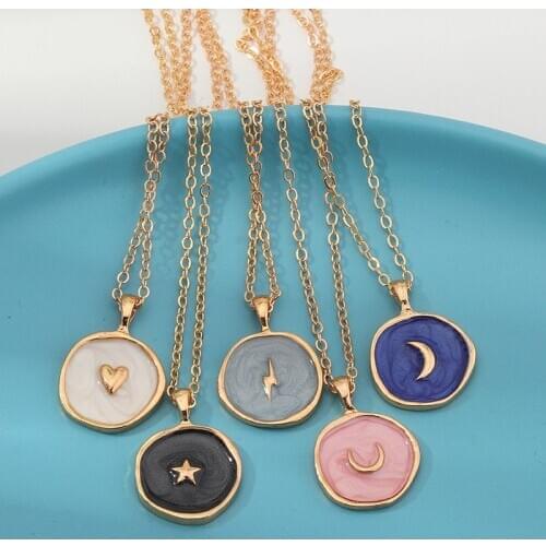 Wholesale New Arrive Necklace For Women Brinco Heart Moon Star Lightning Oil Drip Fashion Jewelry Accessories Necklace