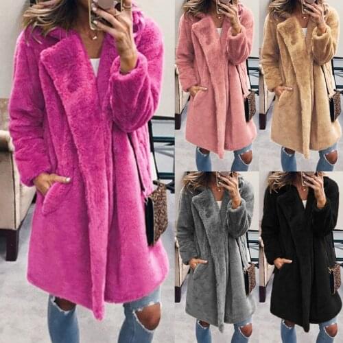 Womens Coat 2021 Autumn Winter Solid Turn Down Collar Outerwear New Lapel Long Coat For Women Ladies Warm Coat Dropshipping