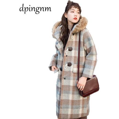 2018 Autumnwinter Womens Wool Plaid Coat New Fashion Long Woolen Coat Slim Type Female Winter Wool Jackets Female Outw