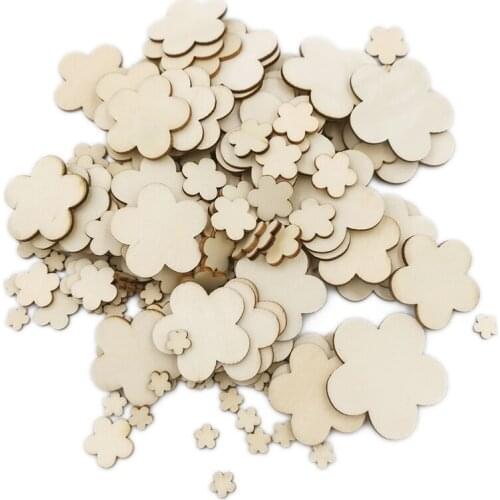10-80mm Unfinished Wood Flower Cutouts Coasters DIY Crafts Wooden Flower Cutout Tiles Natural Rustic Craft Wood for Home Decor