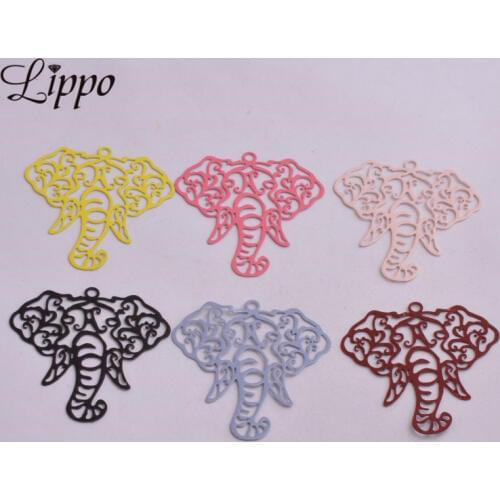 30pcs AB3826 Hyperbole Style Filigree Elephant Head Charms Brass Material Bisuteria Pendant Connectors DIY Earrings Findings