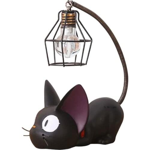 Resin Cat Design lamp Creative Night Light Table Bedside Lamps for Reading (Iron Wire Lampshade)