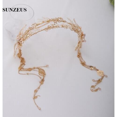 Hand-made Beading Bridal Headband With Tassels Gold Metal Wedding Hair Accessories 2020 SQ492