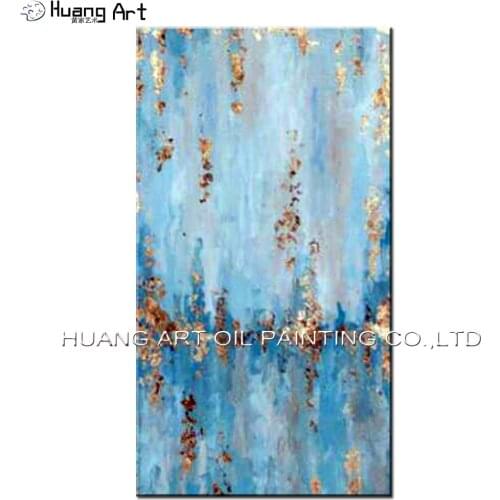 Professional Artist Handmade High Quality Abstract Aqua blue and Gold Colors Oil Painting for Living Room Canvas Modern Painting