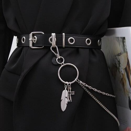 Women belt pu Leather New Punk style fashion Pin Buckle jeans Decorative Belt Chain luxury brand belts for women Punk Chain Belt
