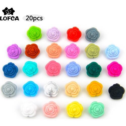 LOFCA 20pcs Silicone Beads Rose Flower Baby Teethers Food Grade Baby Teething Toys Accessories For Pacifier Chain BPA Free