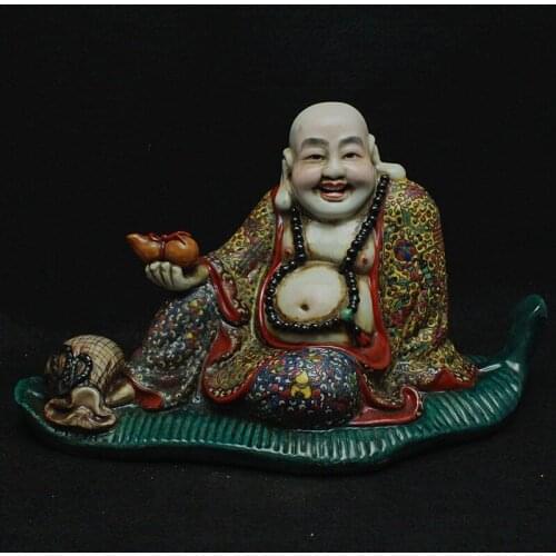 Antique Old Chinese porcelain statue,Pastel smiling Buddha sculpture,handmade crafts,Home Decorations/ collection & adornment