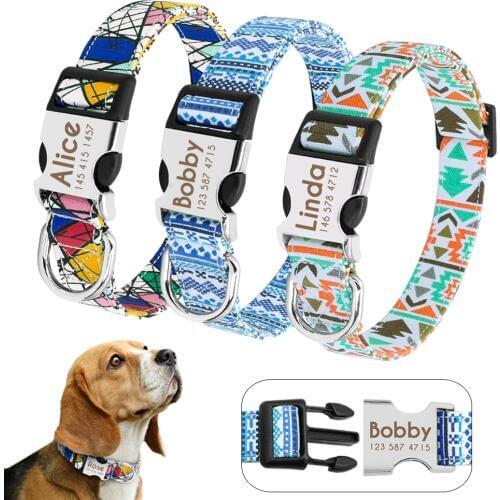 Dog Collar Custom Printed Dog Tag Collar Perro Personalized Nylon Pet Puppy Cat ID Collars Engraved For Medium Large Dogs Pug