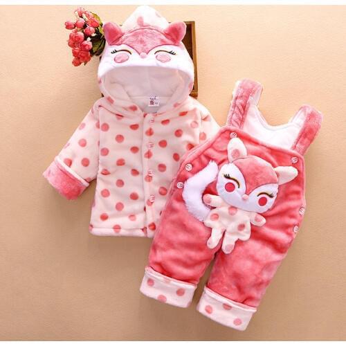 Baby girls warm clothing sets winter newborn baby cotton thick velvet hoodies+bib pants 2pcs tracksuits for bebe girl toddler 2Y