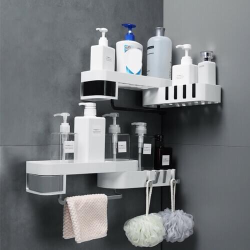 Bathroom Corner Shelf Nail-free Storage Holder Shelves Organizer for Kitchen Wall Shelf Adjustable Rotatable Corner Storage Rack
