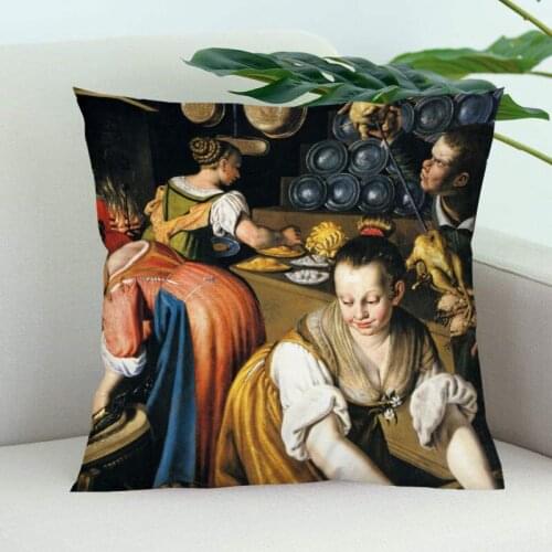 Vincenzo Campi Pillow Cover Bedroom Home Office Decorative Pillowcase Square Zipper Pillow Cases Satin Soft