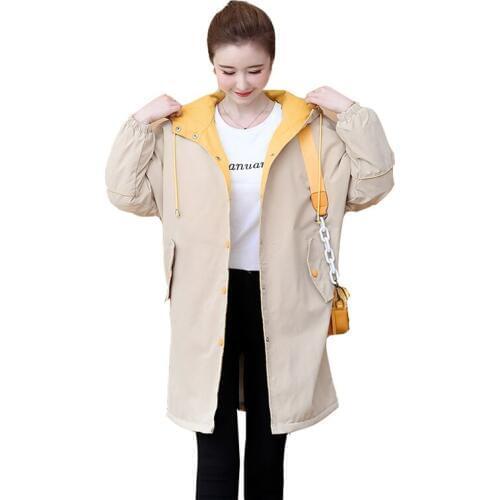 Large size jacket autumn womens windbreaker coat 2020 new winter clothing wild mid-length ocean tide womens hooded Tops