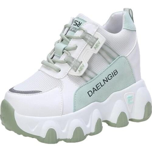 Women Chunky Sneakers Autumn Vulcanized Shoes Ladies Brand 9.5CM Wedges Casual Shoes For Woman Mesh Breathable Sports Shoes