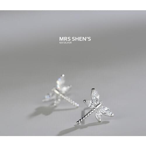 Real 925 Sterling Silver Jewelry For Women Cute Animal Cubic Zircon Dragonfly Earring Stud Earring For Girls Wholesale