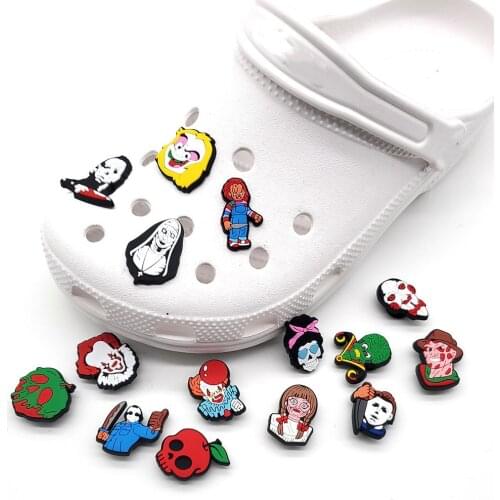 1pc Hollween Shoe Charms Accessories PVC Cartoon Horror Movie Character Shoes Decoration Fit Croc JIBZ Kids X-mas Gifts