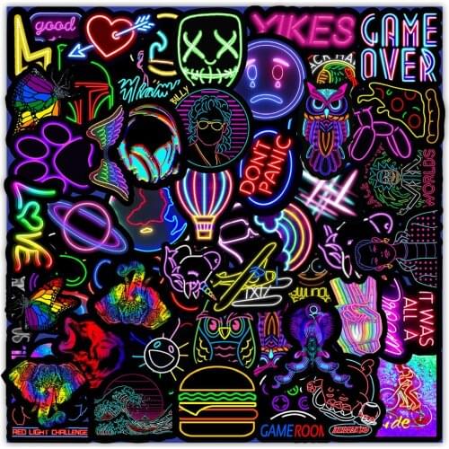 10/30/50PCS Cool Cartoon Neon lights Stickers Funny VSCO Girls Laptop Luggage Guitar Phone Car Bottle Graffiti Sticker Kid Toy
