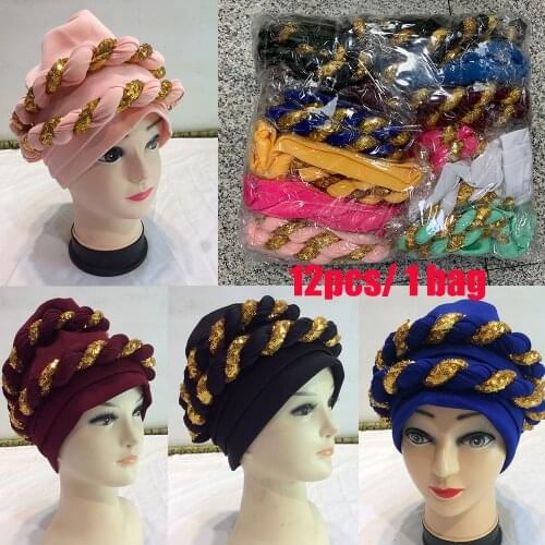 12Pieces In 1Bag Mix Color Muslim Turban Prayer Hats India Islam Hijabs Scarfs Women African Head Wrap Saudi Cap Summer 2021