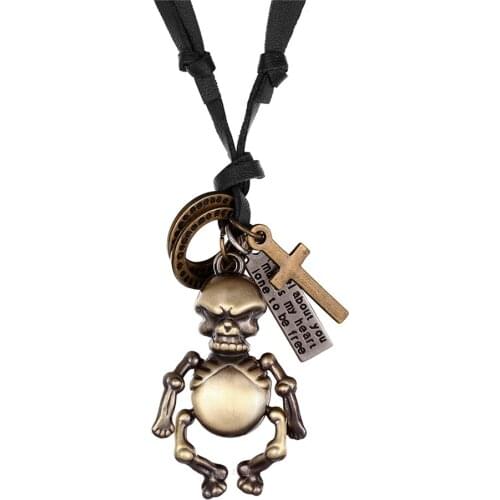 2020 Newest design Fashion Men Necklace Women Lucky Index Skull Pendant Necklace Adjustable Leather Necklace Jewelry Gift Colar