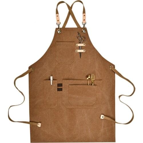 2021 New Fashion Unisex Work Apron For Men Canvas Black Apron Bib Adjustable Cooking Kitchen Aprons For Woman With Tool Pockets