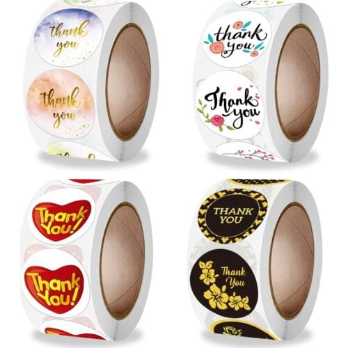 25mm Thank You Stickers Flower Round Heart Paper Labels Gift Box Package Stationery Sticker Letter Labels Wedding Decorations